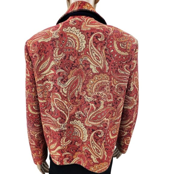 St. John Sport By Marie Gray Paisley Red & Gold Textured Full-Zip Jacket S - Picture 4 of 10